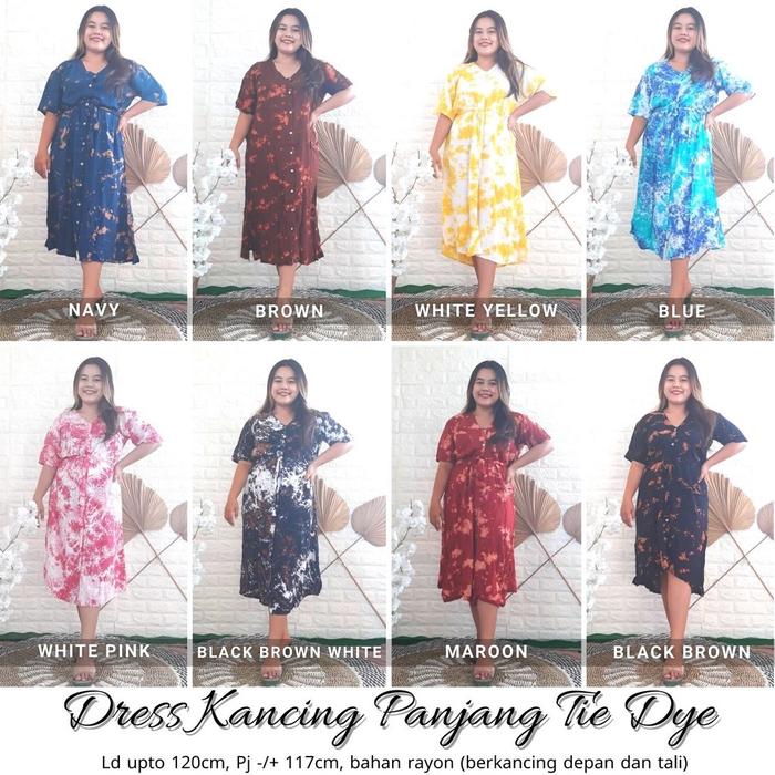 Populer Daster Berkancing Tie Dye - Dress Kancing Panjang -Tie Dye