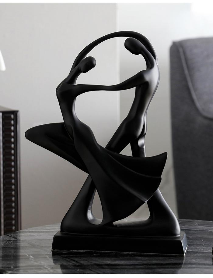 Modern Resin Black White Lovers Couple Sculpture Abstract Art Figure