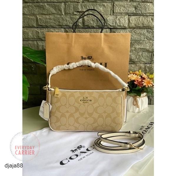 COACH Tas Wanita Top Handle Pouch Crossbody In Signature Canvas White