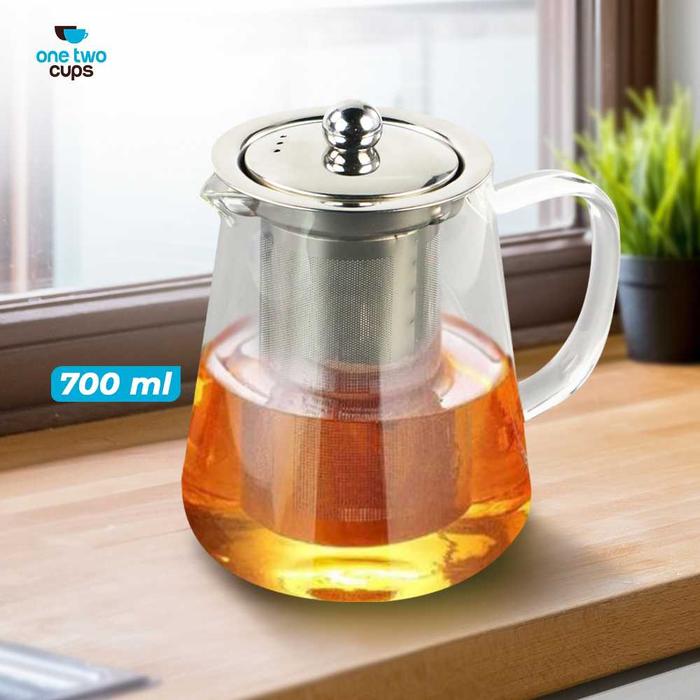 Teko Teh Kaca Tahan Panas dengan Saringan Teko Kaca Transparan 700ml