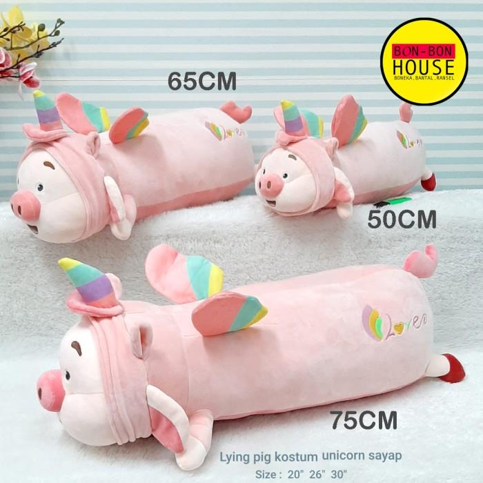 Terlaris new Boneka Guling Babi Lying Pig Costum Unicorn Sayap 50CM