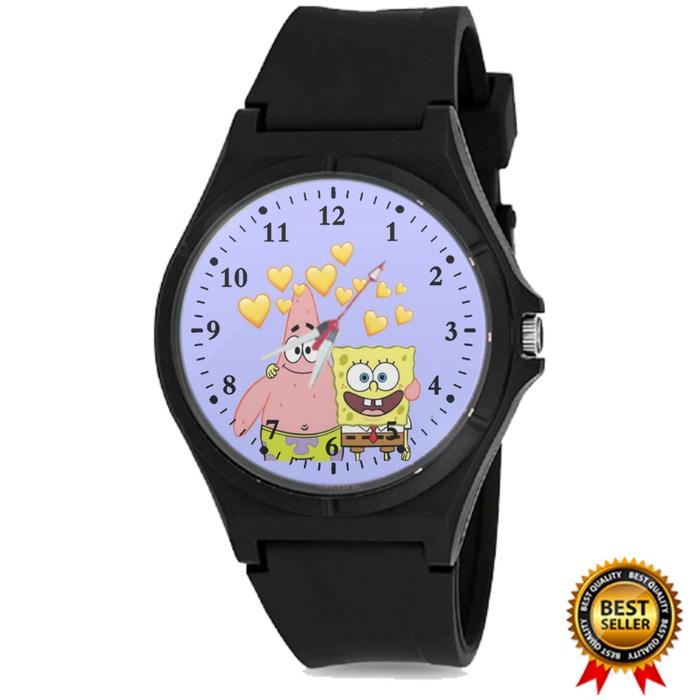 Jam Tangan SPONGEBOB SQUAREPANTS LUCU UNISEX 02 Rubber Warna Hitam