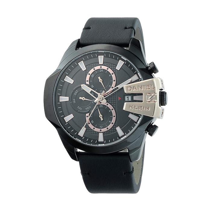 Daniel Klein Exclusive DK12352-4 Men Black Dial Black Leather Strap