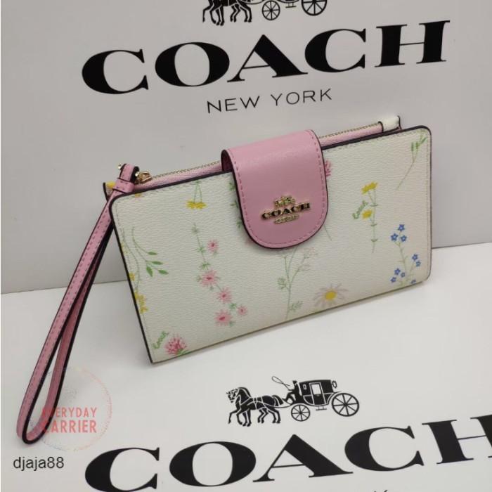 COACH Dompet Wanita Wallet Phone Medium Corner Zip with Flower Print