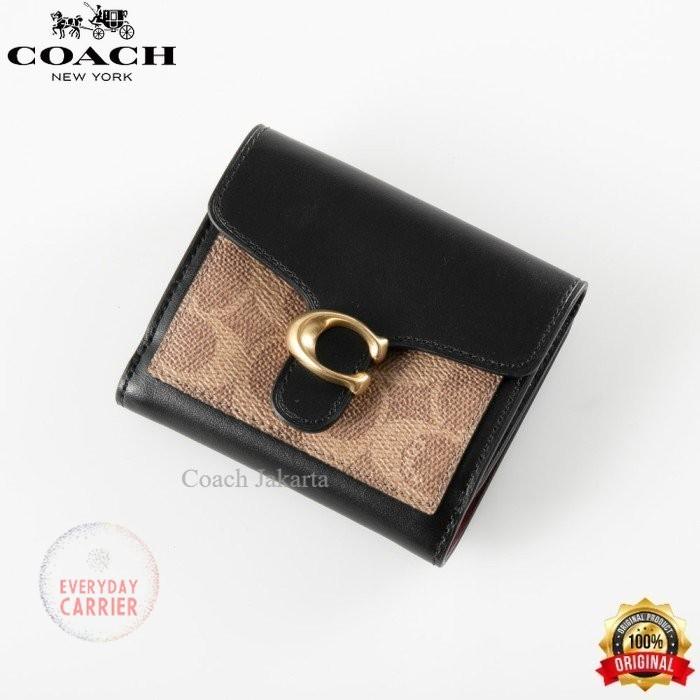 COACH Dompet Wanita Mini Wallet Tabby Canvas Smooth Leather Black Brown