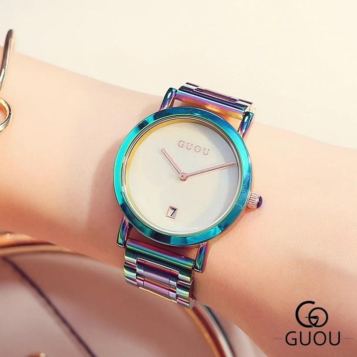 Fashion Guou Luxury Women's Watches Stainless Steel Colorful Straps