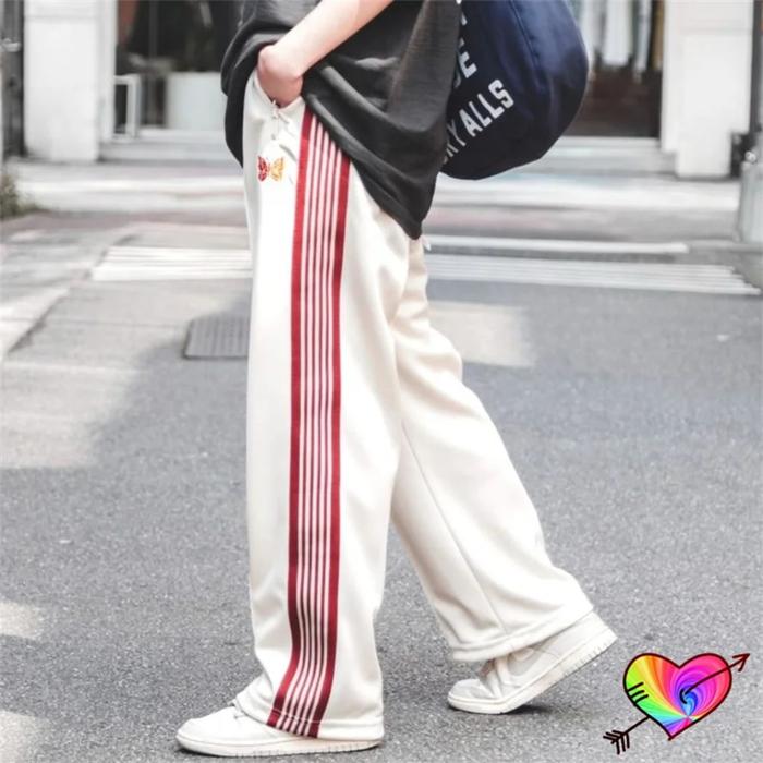 2024 White Poly Smooth Needles Pants Men Women Red Knit Stripe Ne