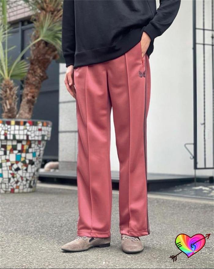 Dark Pink Poly Smooth Needles Track Pants Men Women Black Knit St
