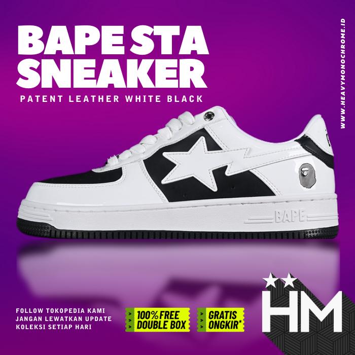 BAPE STA Patent Leather White Black 1K30191328 (Size 36-46) Sepatu Sneaker Pria Wanita BNIB 100% Rea