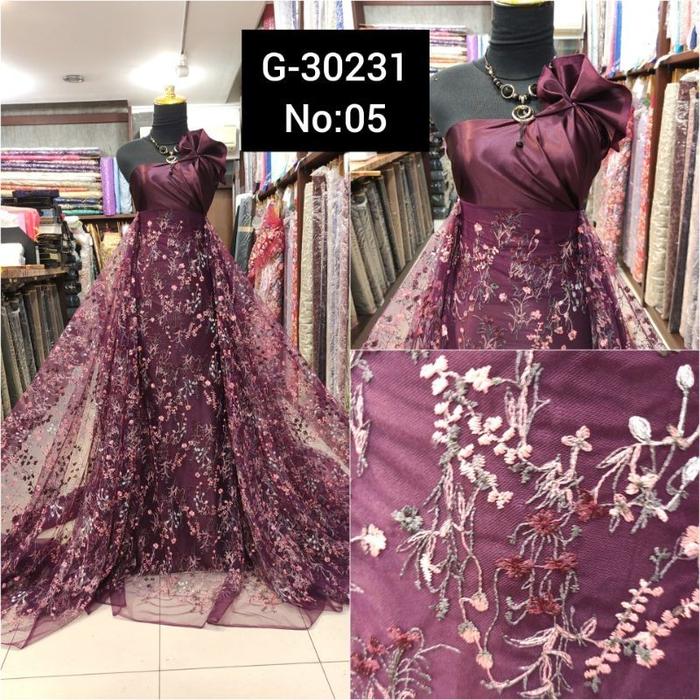 kain Tile Brokat 3D Bunga Kecil G-30231 Bergundi No:05