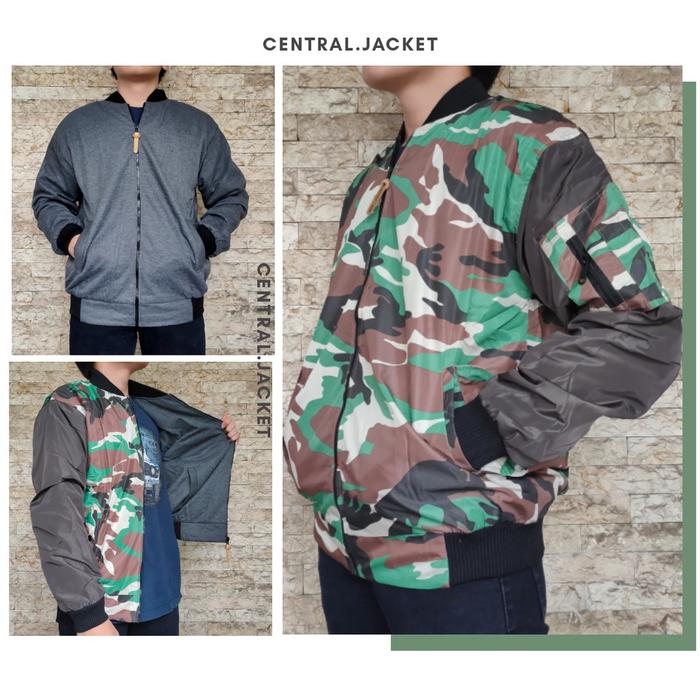 JAKET BOMBER MOTIF LORENG PREMIUM - BOMBER PRIA BOLAK BALIK MOTIF ARMY