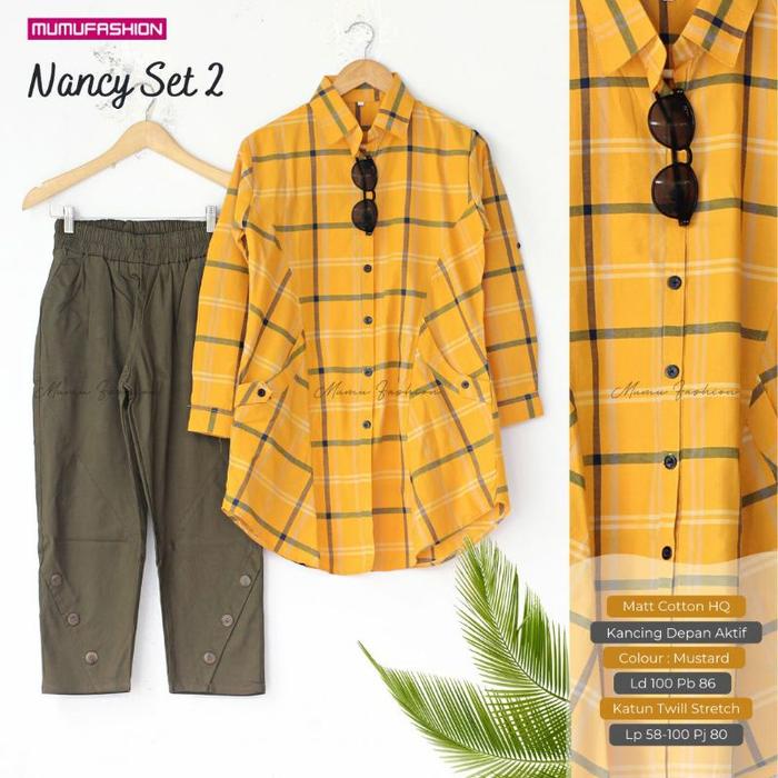 Setelan Tunik Kemeja Salur dan Celana Super Jumbo Terbaru Nancy Set 2