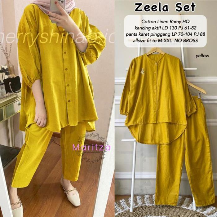 MUMU - Setelan Linen Wanita Muslimah Terlaris Zeela Set By Mumufashion