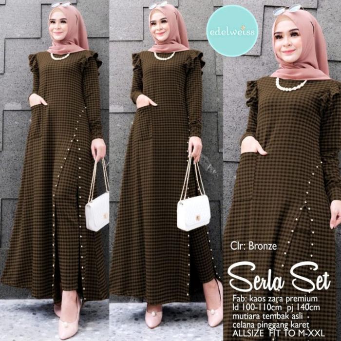 Setelan Wanita Lengan Panjang Motif Kotak Kotak Terlaris SERLA SET