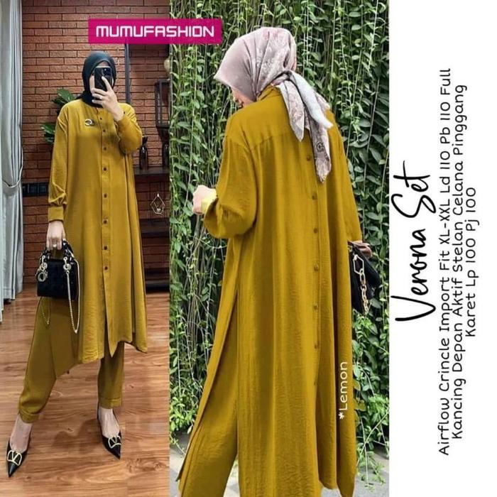 MUMU - Verona Set Setelan / One Set Long Tunik Crinkle Jumbo Terbaru