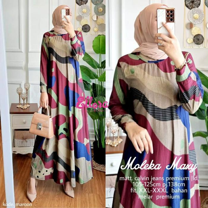 MOLEKA MAXY Gamis Dress Jumbo Big size Motif Doreng by ELLORA SOLO