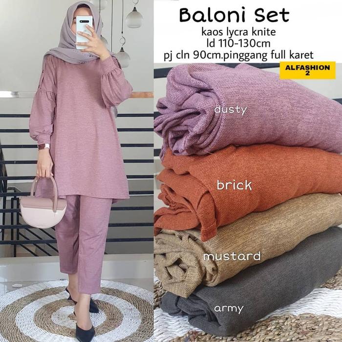 MUMU - Baloni Set Rajut Setelan Tunik dan Celana Wanita Kaos Jumbo
