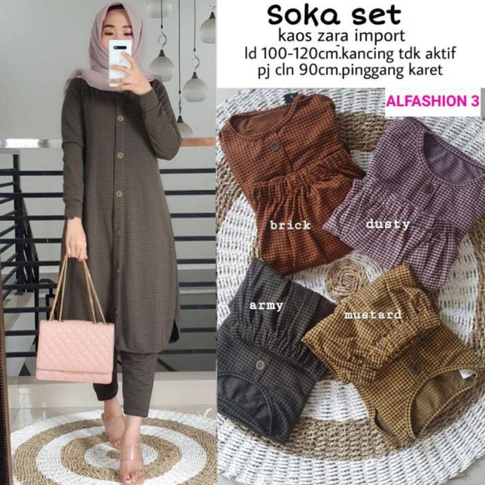 MUMU - Soka Set Setelan Wanita Muslimah Jumbo Motif Kotak kotak By