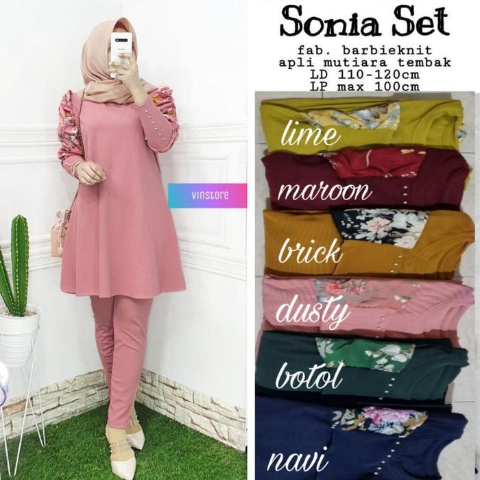 Setelan Tunik Celana Kaos Muslimah Sonia Set by Vinstore Asli Solo