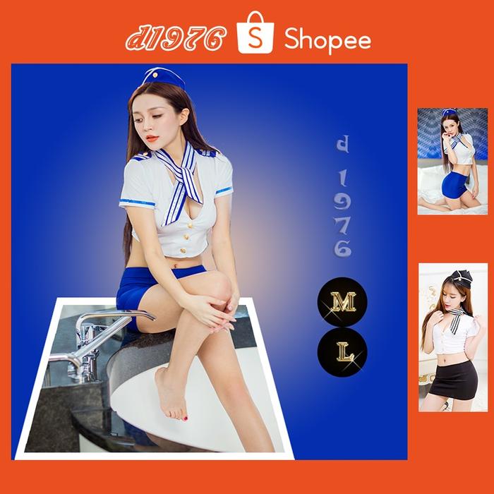 D1976 Lingerie Cosplay Kostum Pramugari Lingeri Size M L Baju Wanita S