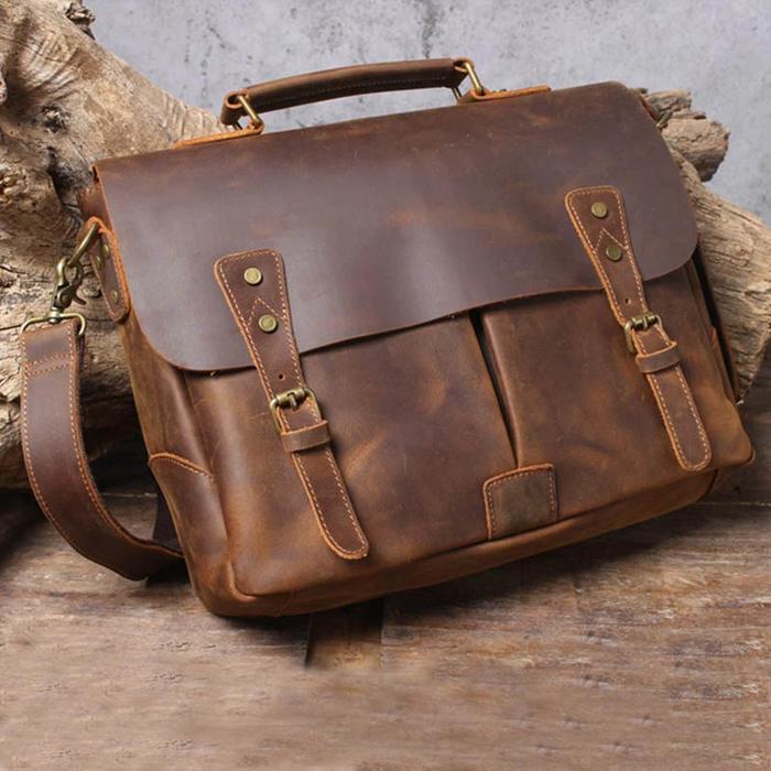 Luufan Men's Briefcase Genuine Leather A4 File Document Handbag Male