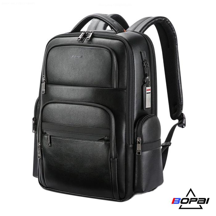 BOPAI Luxury Leather Backpack Men Genuine Leather Backpack Fashion