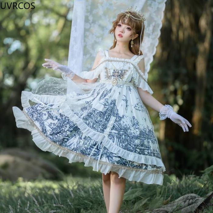 Japan Victorian Lolita Jsk Dress Women Gothic Retro Suspender