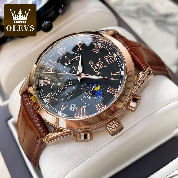 OLEVS 2871 Men Watches Brown Leather Top Brand Luxury Date Waterproof