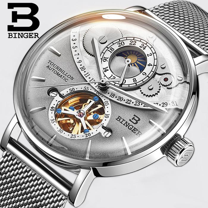 Binger Swiss jam tangan otomatis pria, jam tangan otomatis