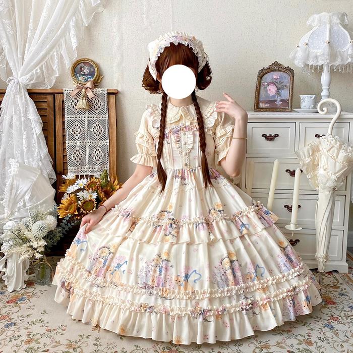 Japanese Kaeaii Lolita Sunflower and Cat Dress Strap JSK Dress