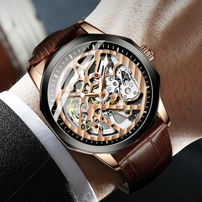 AILANG Jam Tangan Pria Skeleton Otomatis Mekanis Jam Tangan Pria