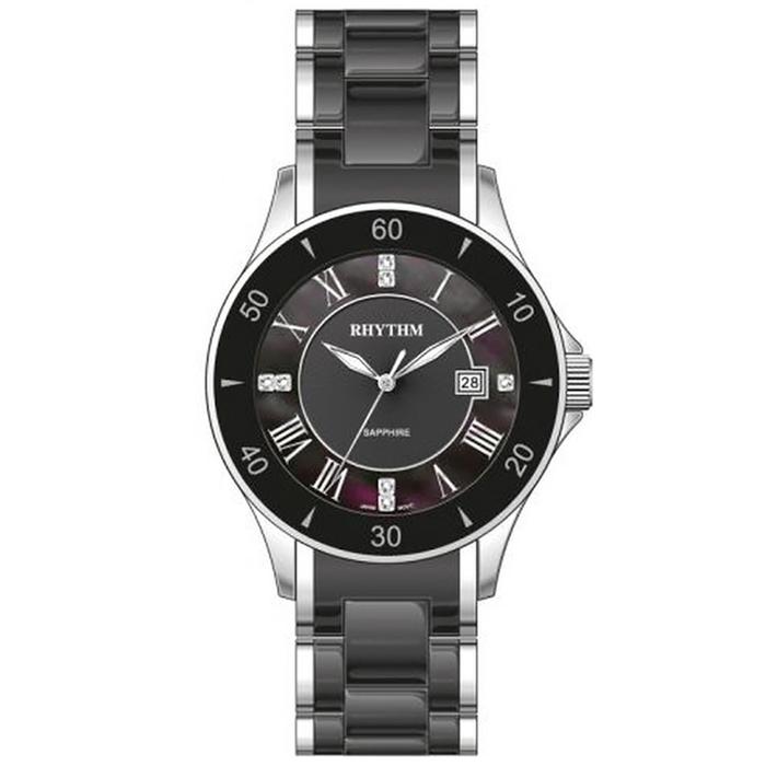 JAM TANGAN WANITA RHYTHM C1403 T05 C1403T05 BLACK CERAMIC STAINLESS STRAP
