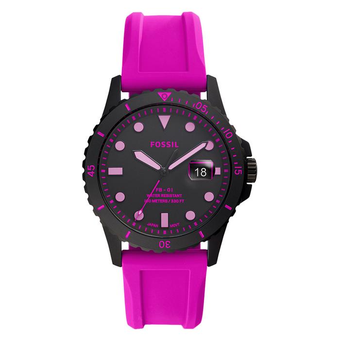 Jam Tangan Pria Fossil FB-01 FS5685 Black Matte Dial Pink Neon Rubber