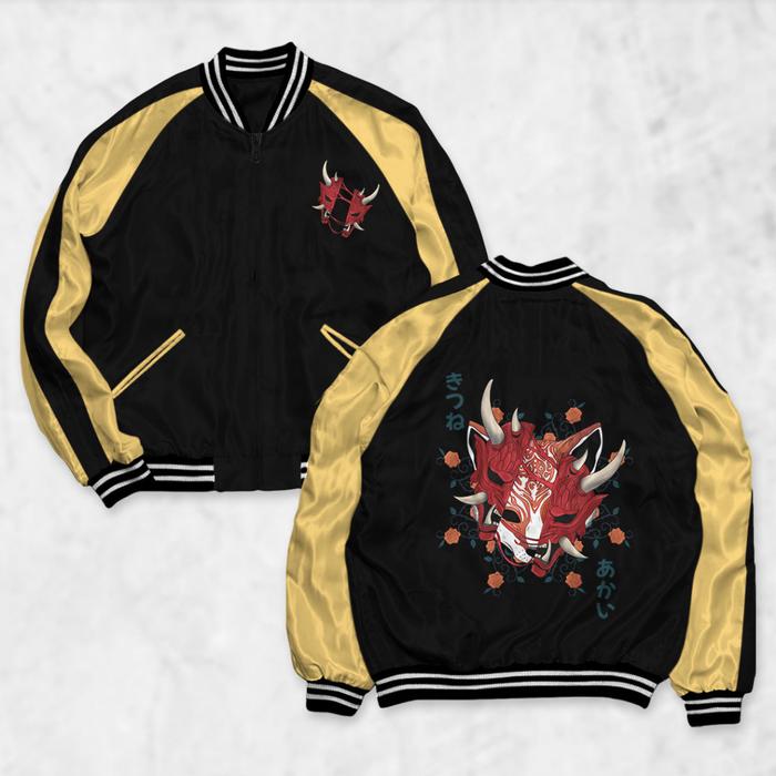 RisRus Apparel - Jaket Sukajan ONI KITSUNE Sablon Jaket Pria Wanita