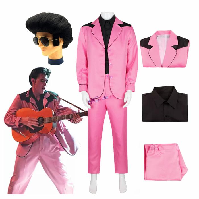2022 Movie Elvis Presley Costume Jacket Pink Suit Outfit Men Fashion