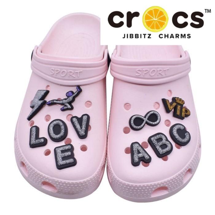 Pin Sandal Crocs Jibbitz Bentuk Huruf Angka Warna Silver Letter Kata