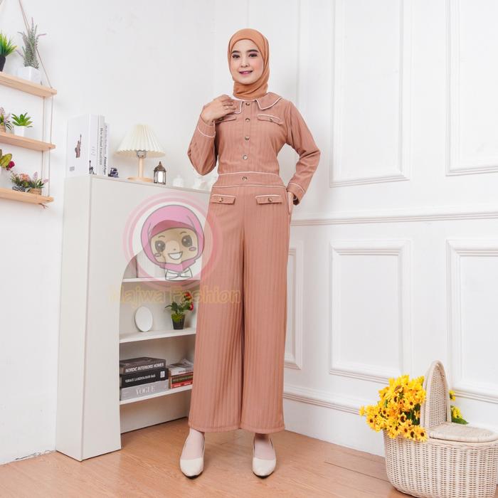 NAJWA - SETELAN LEYRA WANITA LIST COMBINASI / SET KNIT HORNET WANITA