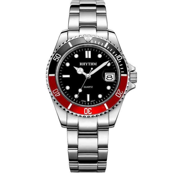 JAM TANGAN PRIA RHYTHM RQ1601 S05 RQ1601S05 SILVER BLACK RED STAINLESS ORIGINAL