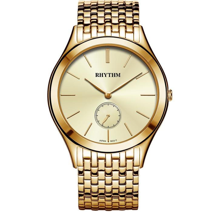 JAM TANGAN PRIA RHYTHM P1301 S04 P1301S04 ANALOG GOLD STAINLESS STRAP