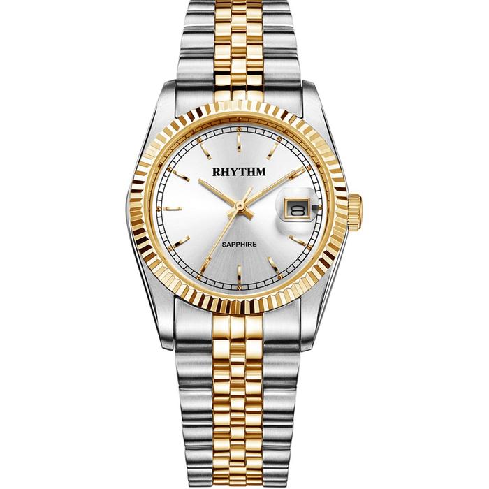 JAM TANGAN PRIA RHYTHM R1201 S03 R1201S03 ANALOG SILVER GOLD COMBI STAINLESS STRAP