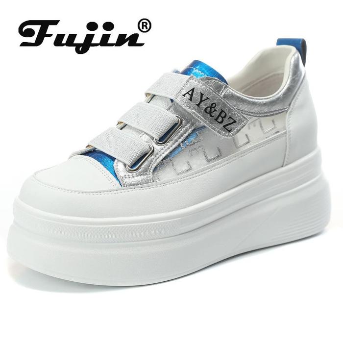 Fujin 7cm New Air Mesh Genuine Leather Platform Wedge Sneaker Chu