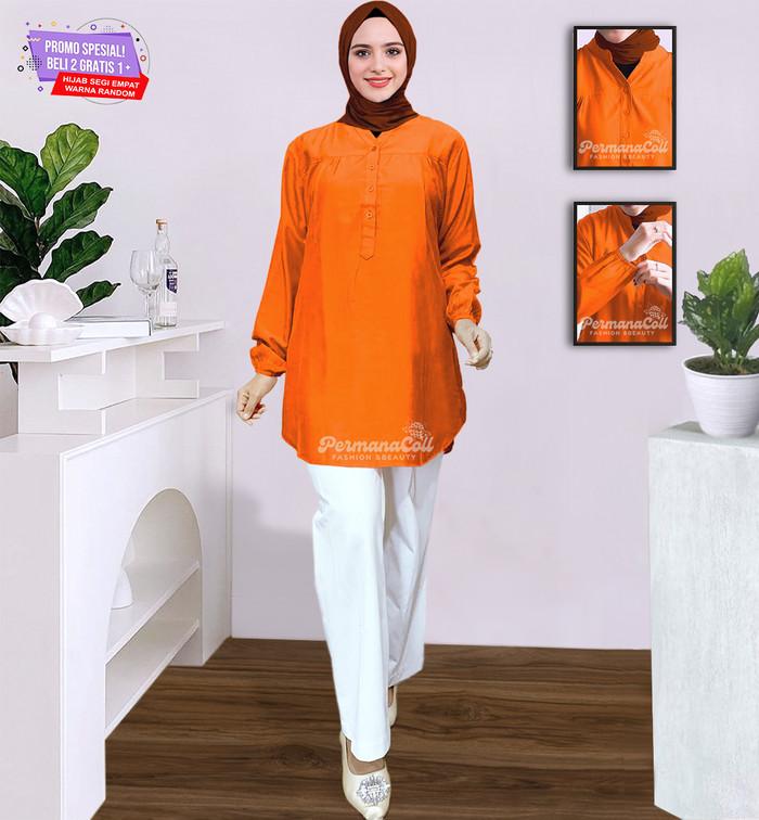 ragastore Baju Atasan Blouse Wanita Kemeja Lengan Panjang Orange Jumbo