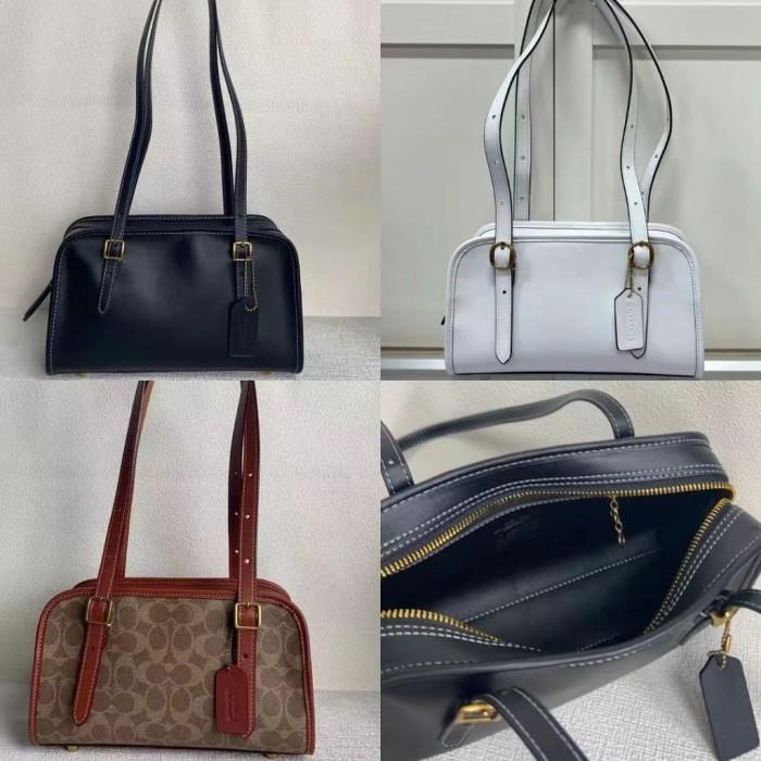 [SIAP DIKIRIM] Tas COACH CM580 CM565 Swing Zip Shoulder Bag Black-White-Signature Canvas and Leather