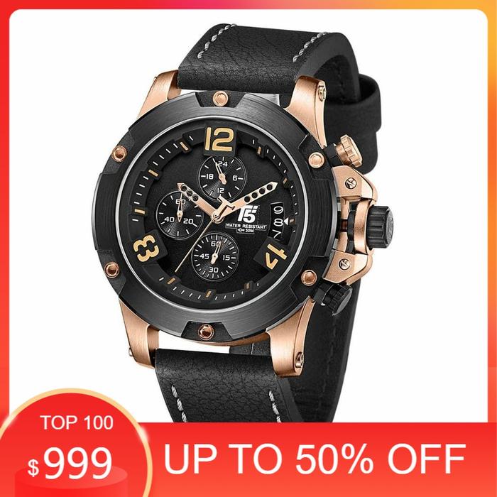Jam Tangan Pria T5 H 3638G Chrono Aktif Strap Kulit Leather