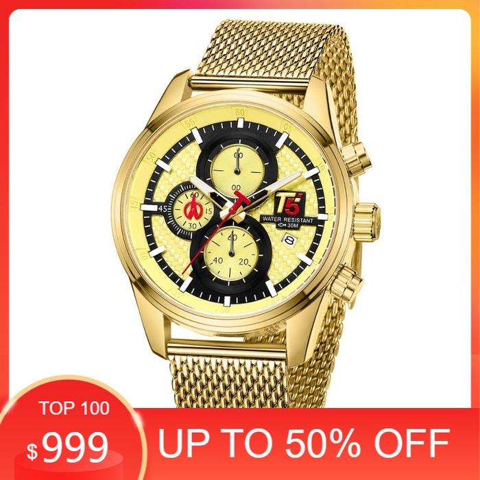 Jam Tangan Pria T5 H 3721G ORIGINAL Chrono Aktif Rantai Pasir Stainles