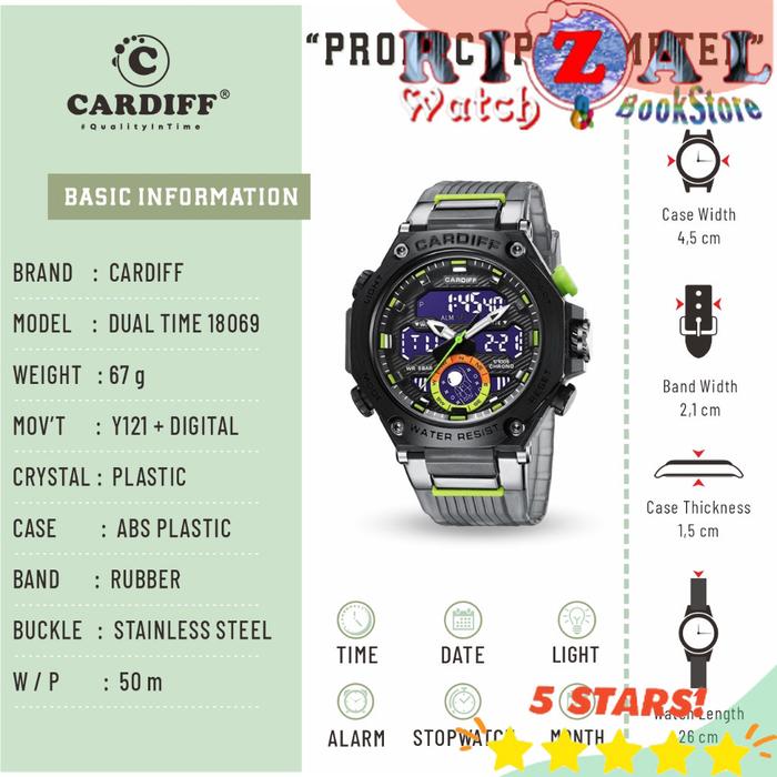 CARDIFF Dual TIme S 18069 Jam Tangan DIgital Analog Casual Pria Water