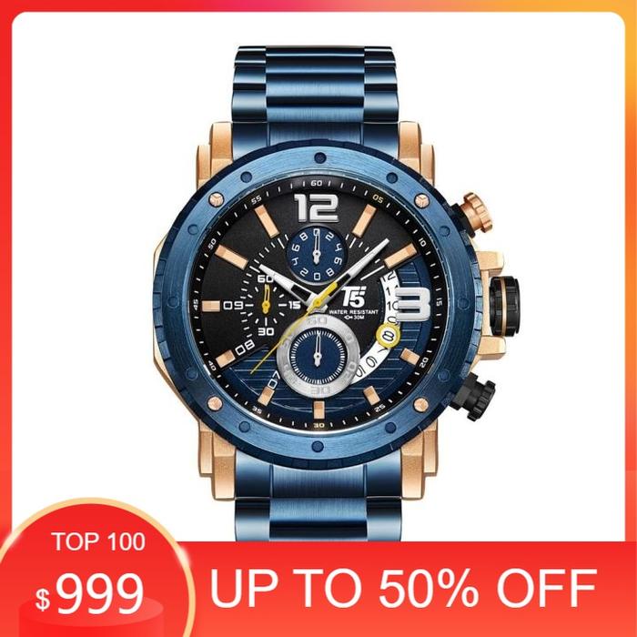 Jam Tangan Pria Terbaru T5 H 3746G Chrono Aktif Rantai Stainless