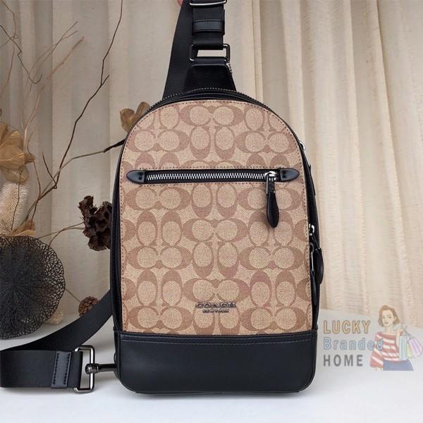 READY STOCK TAS F37573 Signature Graham Sling Bag Pack Brown Khaki Tan