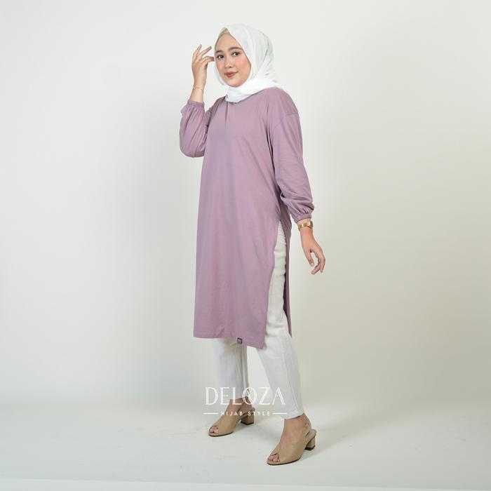 L14 Selly Tunik Dress Oversize Polos Tangan Balon Jumbo by Deloza