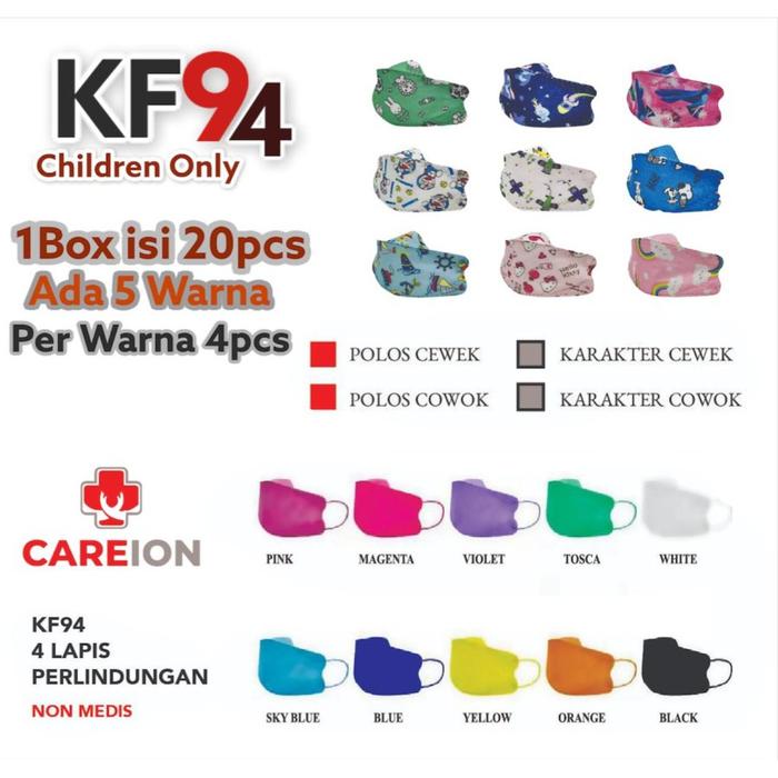 Masker Warna Warni KF94 Anak Anak Careion Masker Rainbow Child